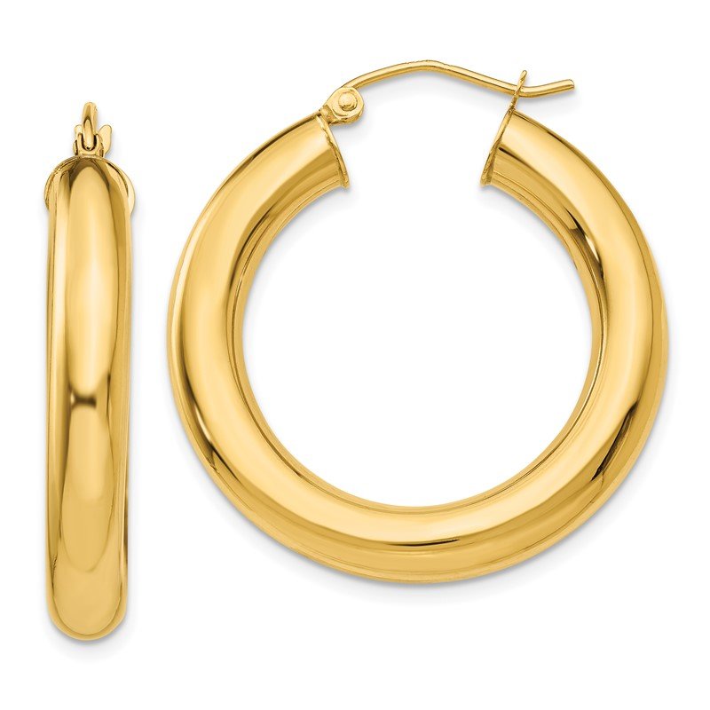 14k 5x30mm Polished Lightweight Tube Hoop Earrings