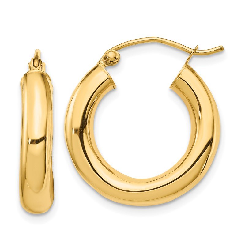 14k 4x20mm Polished Tube Hoop Earrings