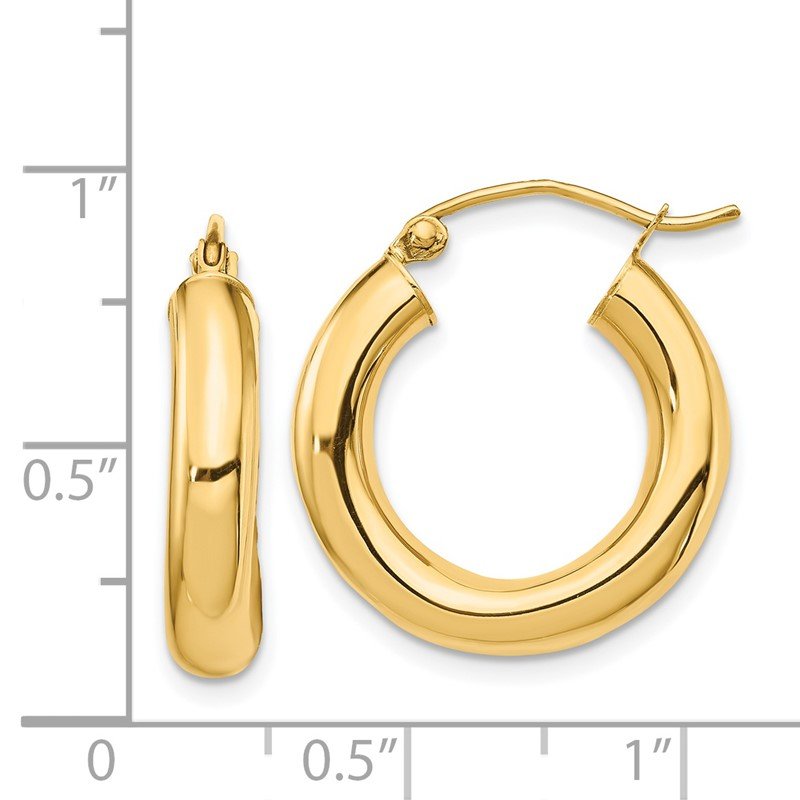 14k 4x20mm Polished Tube Hoop Earrings