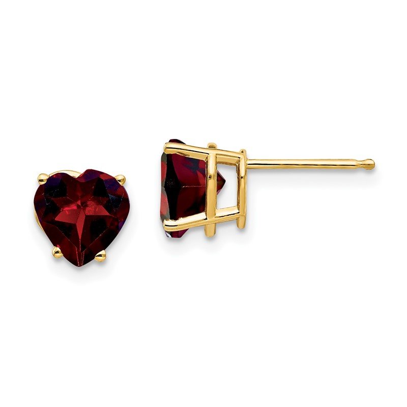 14k 7mm Heart Garnet Post Earrings