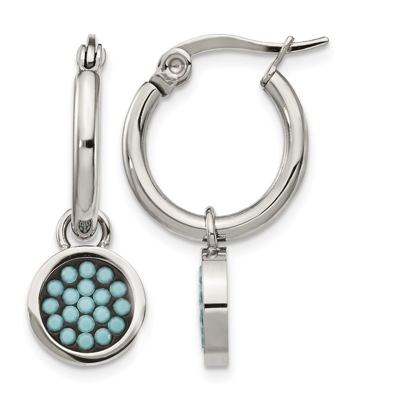 Stainless Steel Polished with Preciosa Crystal Circle Dangle Hoop Earrings