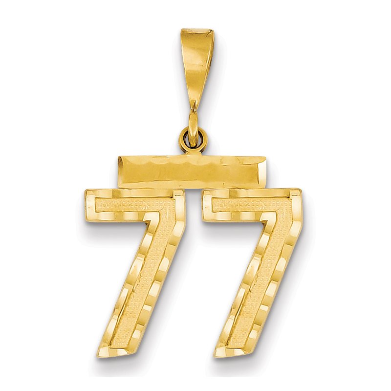 14k Medium Diamond-cut Number 77 Charm