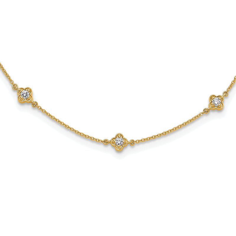 14k White Gold Complete 1/2 carat Diamond Quatrefoil Design 9-Station 18 inch Necklace