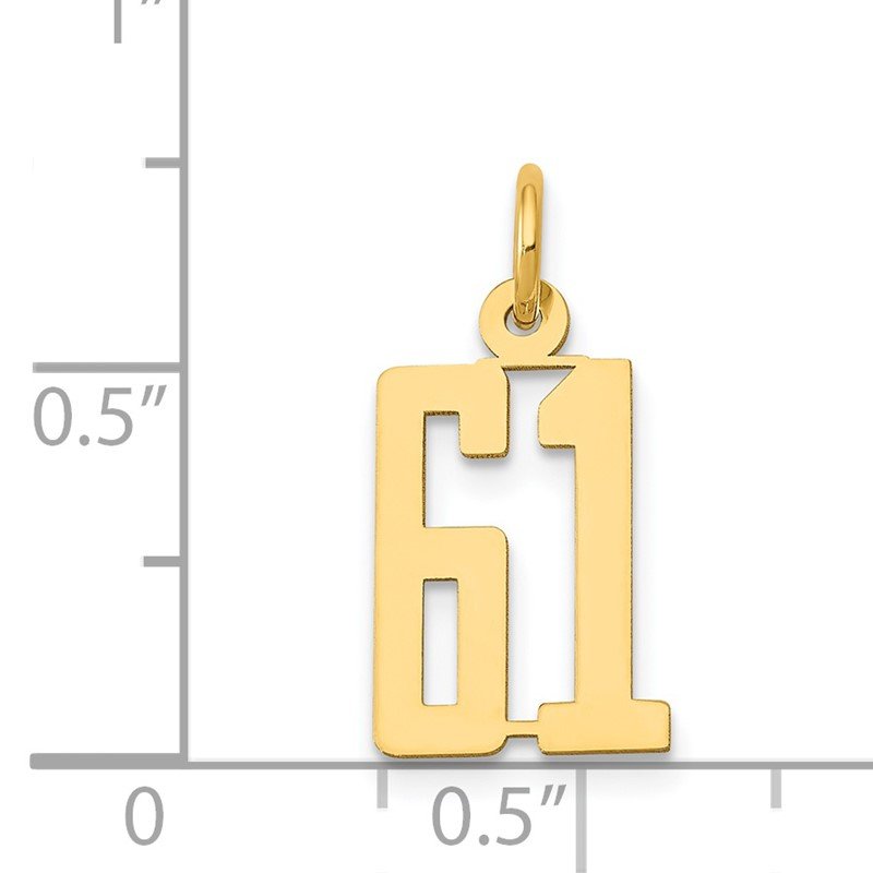14k Small Elongated Number 61 Charm