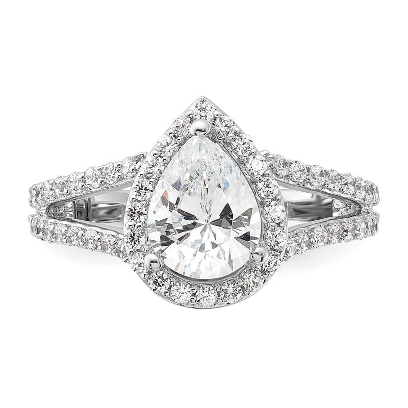 14K White Gold 5/8 carat Lab Grown Diamond VS/SI  D E F  Semi Mount Pear Halo Engagement Ring