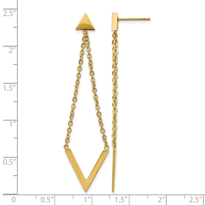Stainless Steel Polished Yellow IP-plated Triangle Post V Dangle Earrings