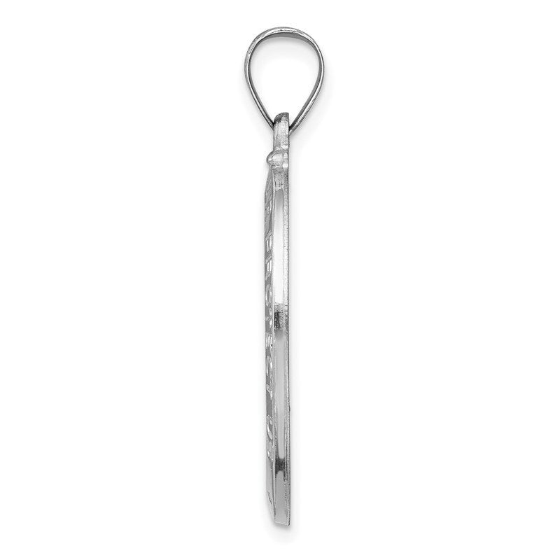 14k White Gold Polished and Satin Hollow St Christopher Medal Oval Pendant