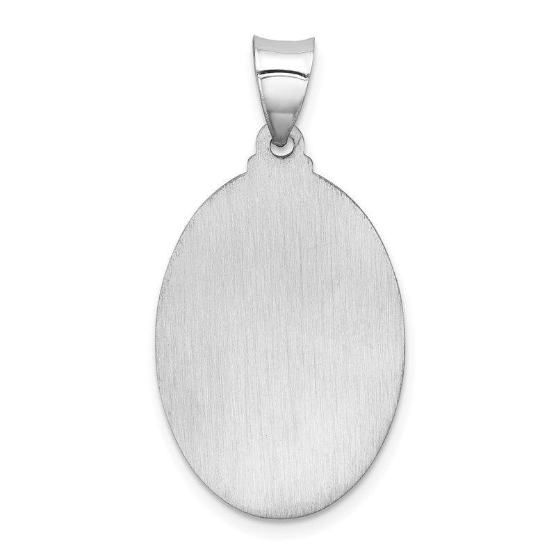 14k White Gold Polished and Satin Hollow St Christopher Medal Oval Pendant