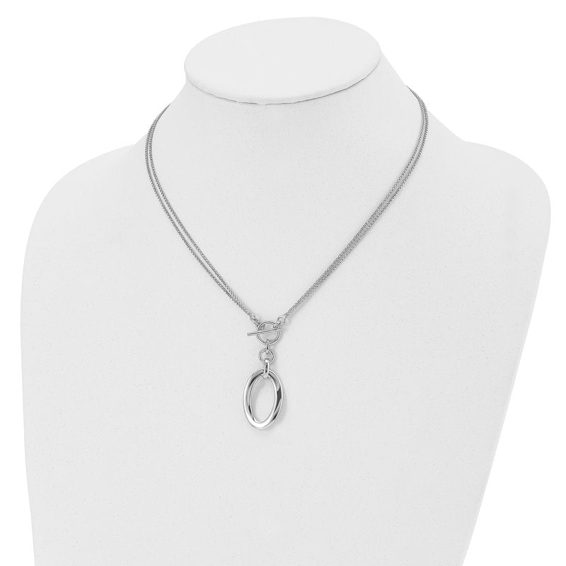 Sterling Silver RH-plat Polished Fancy 2-Strand Necklace