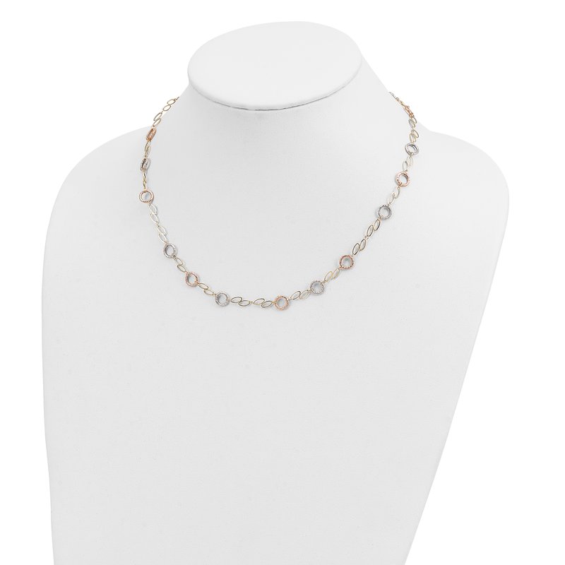 14k Tri-color Polished and Textured Round Circles and Ovals 18 inch Necklace