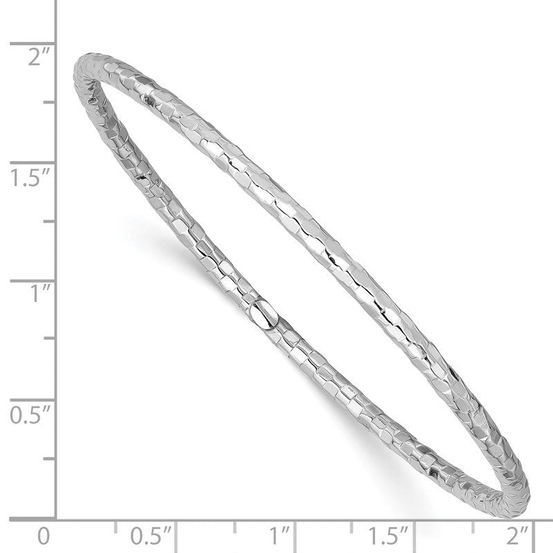 14k White Gold Polished Textured 3.00mm Slip-on Round Bangle Bracelet