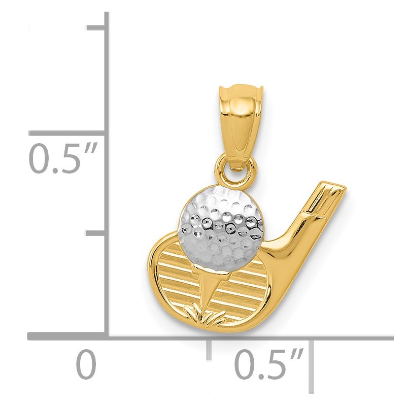 14k and White Rhodium Golf Ball and Club Pendant