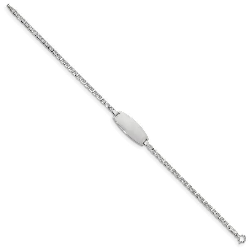14k White Gold Polished Semi-Solid Chain/Solid Plate Anchor Link Oval 18.5x8.5mm Plate 5.5 inch Baby/Child ID Bracelet