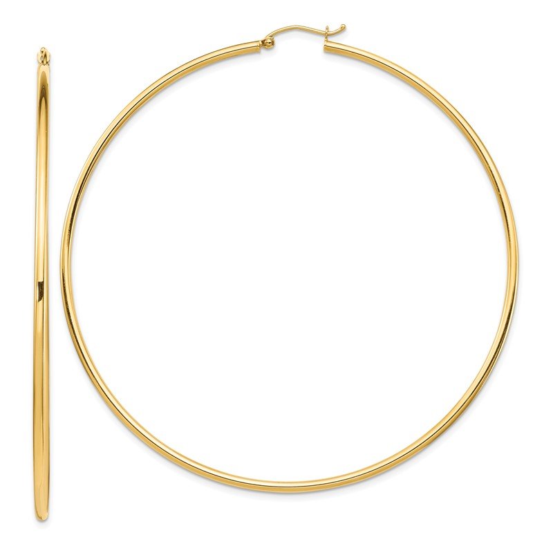 14k 2x80mm Polished Lightweight Round Tube Hoop Earrings