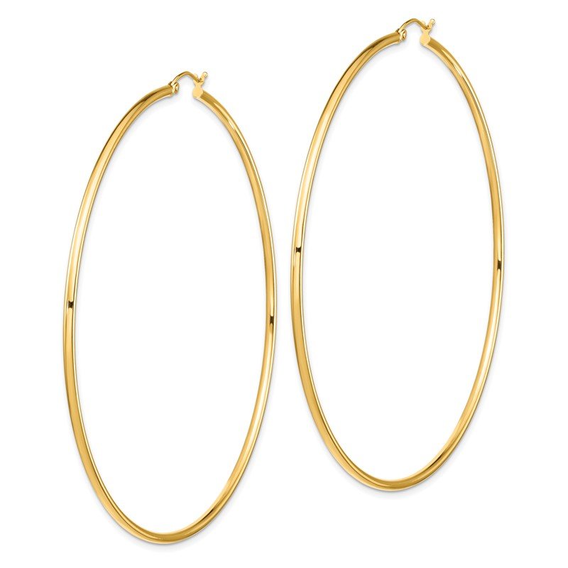 14k 2x80mm Polished Lightweight Round Tube Hoop Earrings