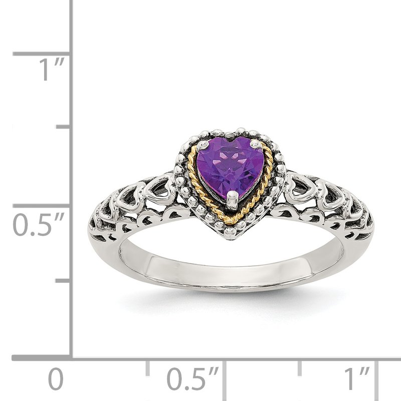 Sterling Silver with 14K Accent Antiqued Amethyst Heart Ring