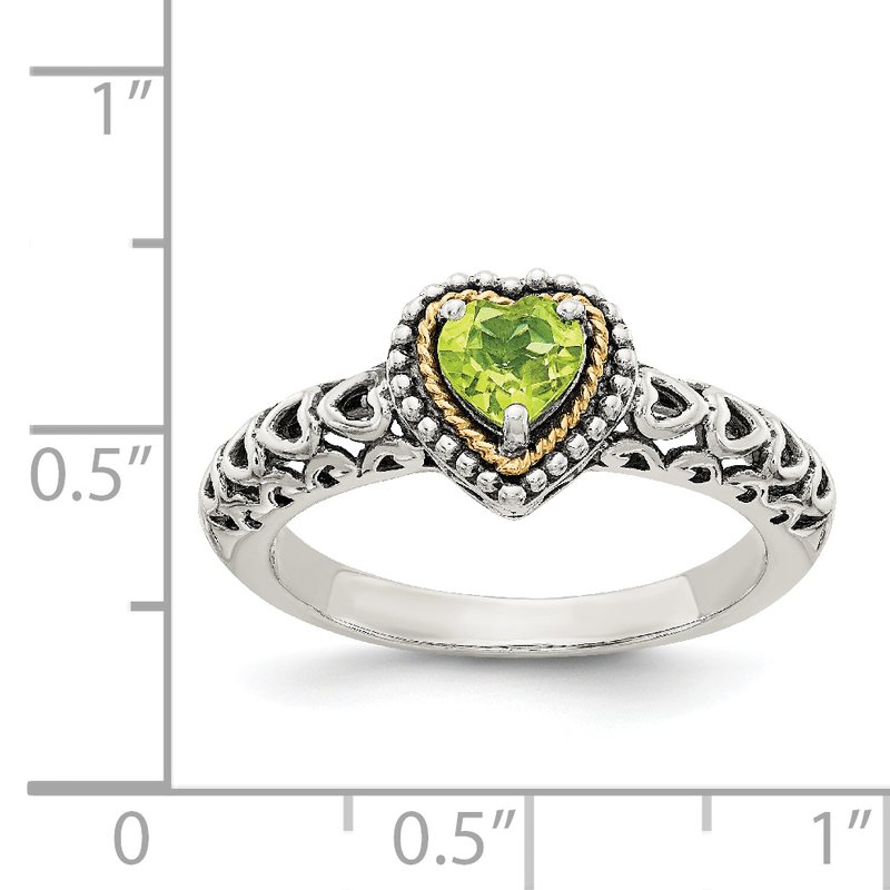 Sterling Silver with 14K Accent Antiqued Heart Peridot Ring