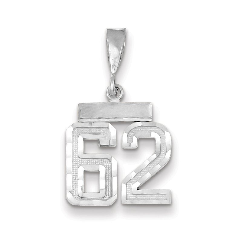 14kw Small Brushed Diamond-cut Number 62 Charm