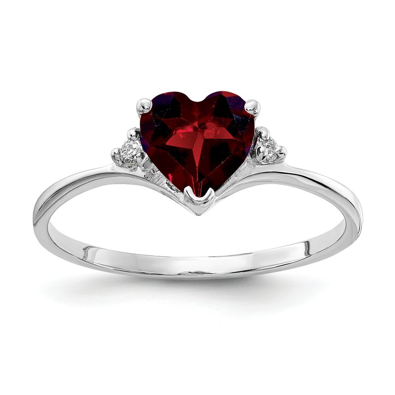 14k White Gold 6mm Heart Garnet AAA Diamond ring