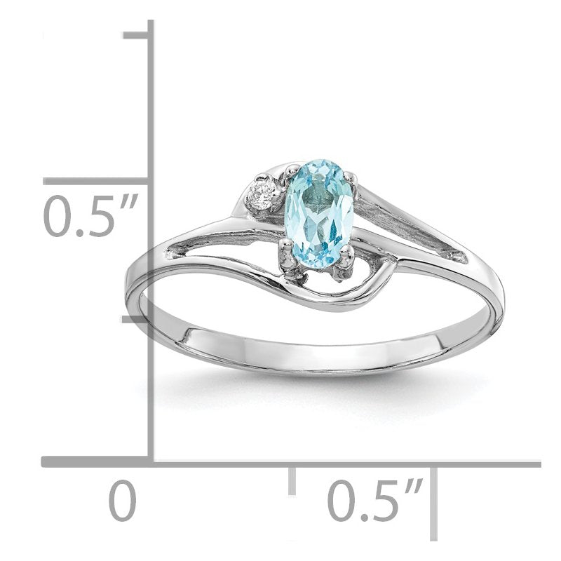 14k White Gold 5x3mm Oval Blue Topaz AAA Diamond ring