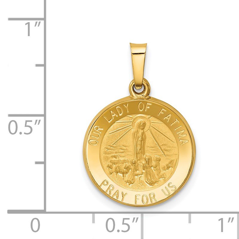 14k Polished and Satin Hollow Our Lady of Fatima Medal Round Pendant