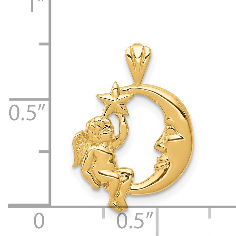 14K Angel, Moon and Star Pendant