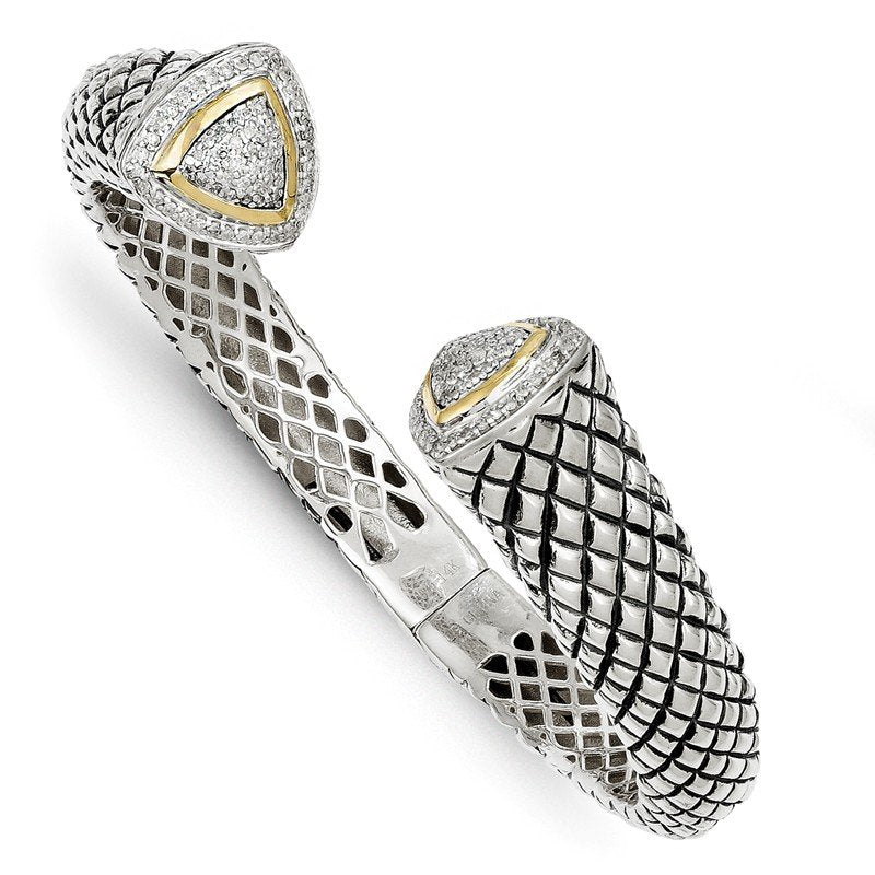 Sterling Silver with 14K Accent Antiqued 1/2 carat Diamond Hinged Cuff Bracelet