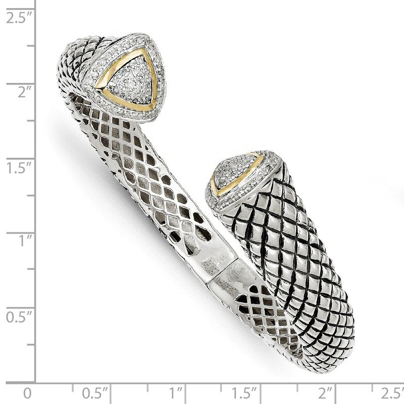 Sterling Silver with 14K Accent Antiqued 1/2 carat Diamond Hinged Cuff Bracelet