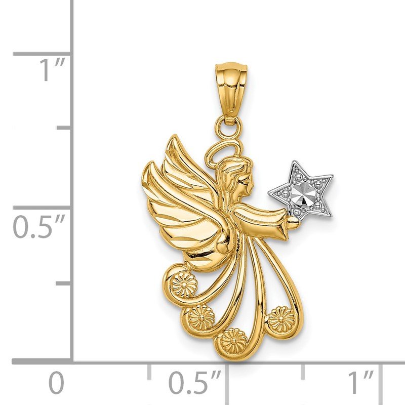 14K and White Rhodium Diamond-cut Angel with a Star Charm