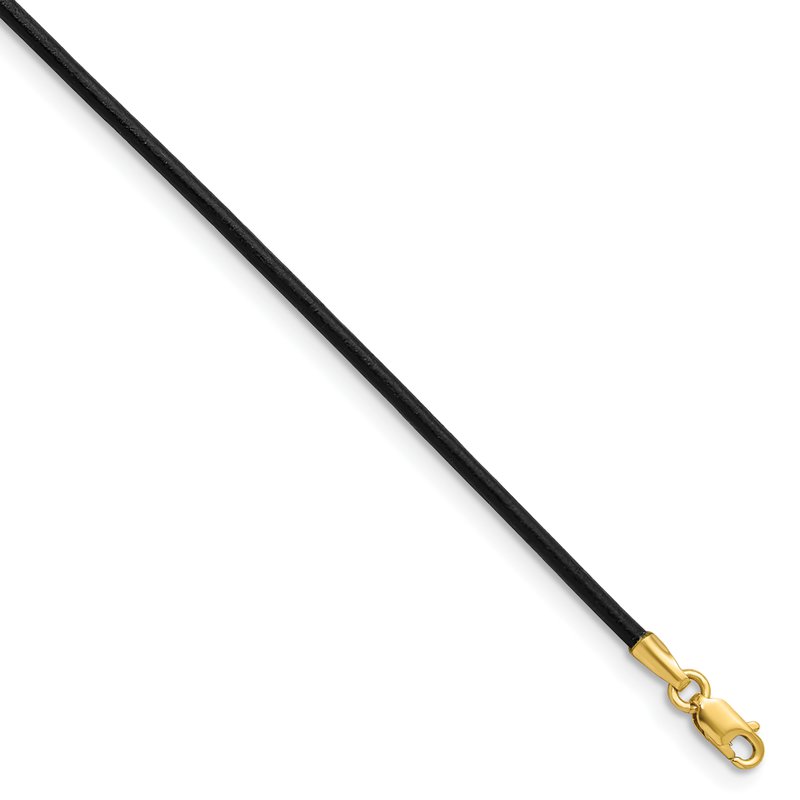 14k Yellow Clasp 1.5mm 16 inch Black Leather Cord Necklace