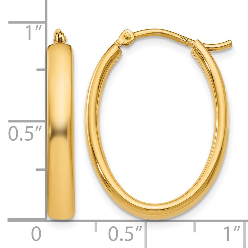 Sterling Silver Gold-plated Polished Oval Hoop Earrings