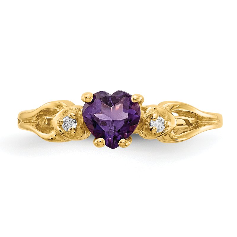 14k 5mm Heart Amethyst A Diamond ring
