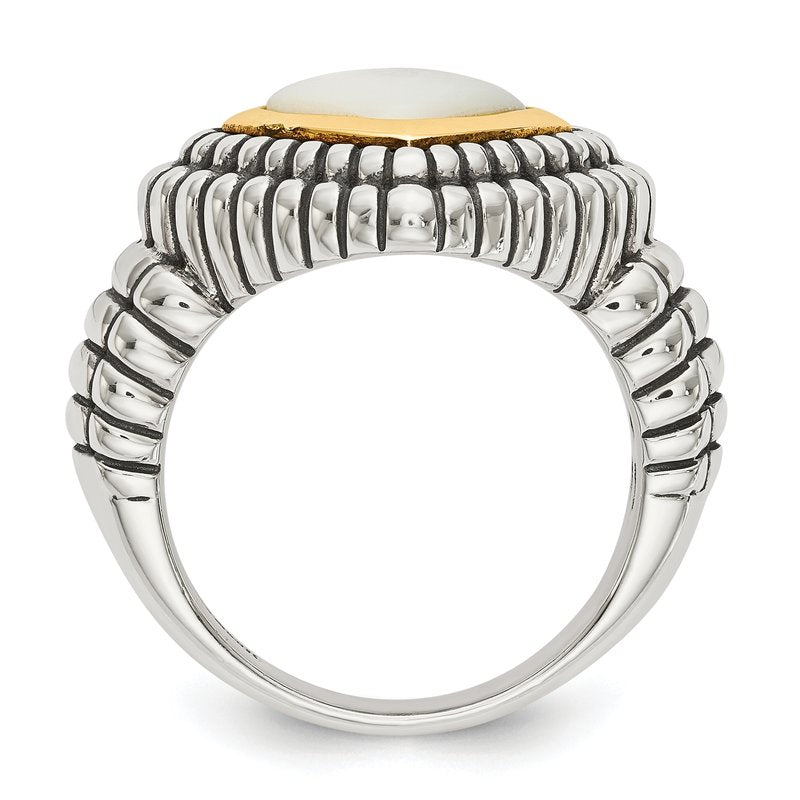Sterling Silver with 14K Accent Antiqued Mother of Pearl Ring