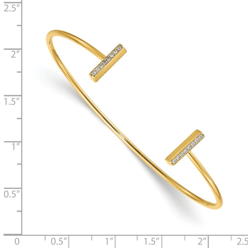 14k Polished Complete 1/6 carat A Diamond Bar Flexible Cuff Bangle Bracelet