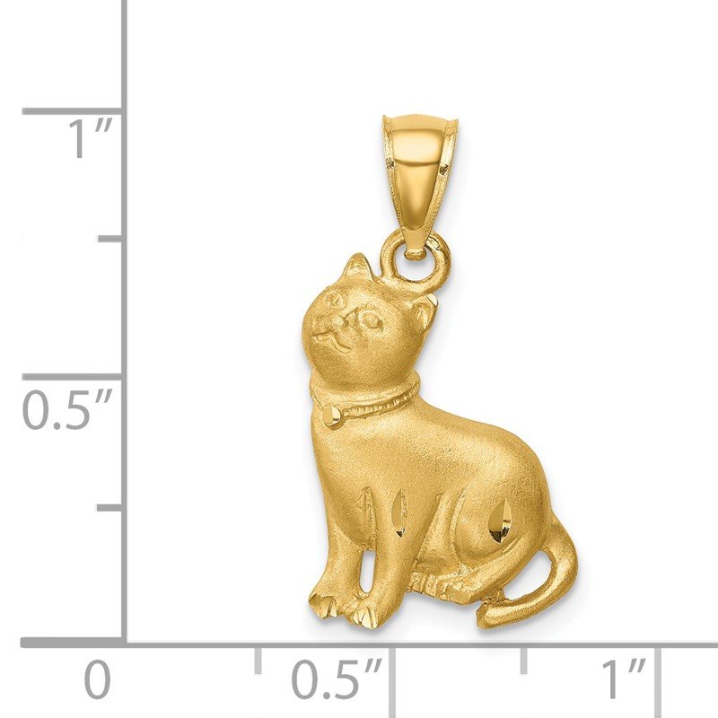 14K Satin Diamond-cut Cat Pendant