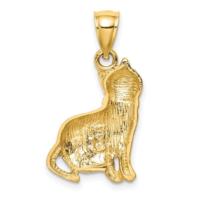14K Satin Diamond-cut Cat Pendant