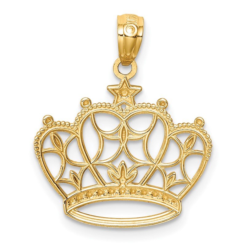 14K and White Rhodium Diamond-cut Filigree Crown Pendant