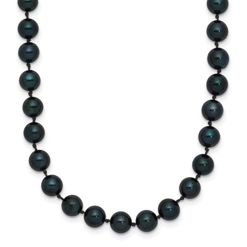 14k White Gold 5-6mm Black Round Akoya Saltwater Cultured Pearl 16 inch Necklace