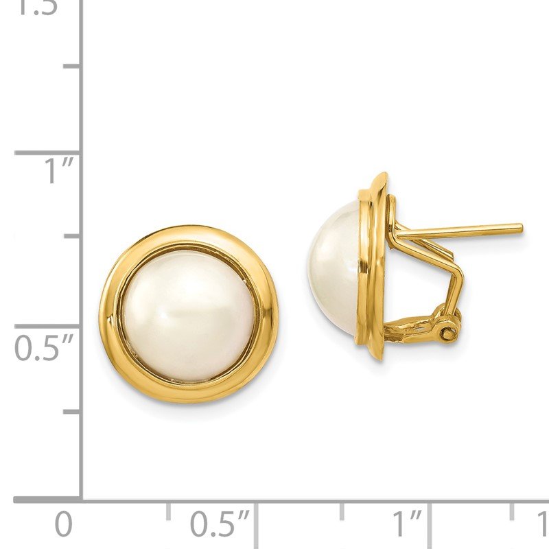 14k 10-11mm White Freshwater Cultured Mabe Pearl Omega Back Earrings