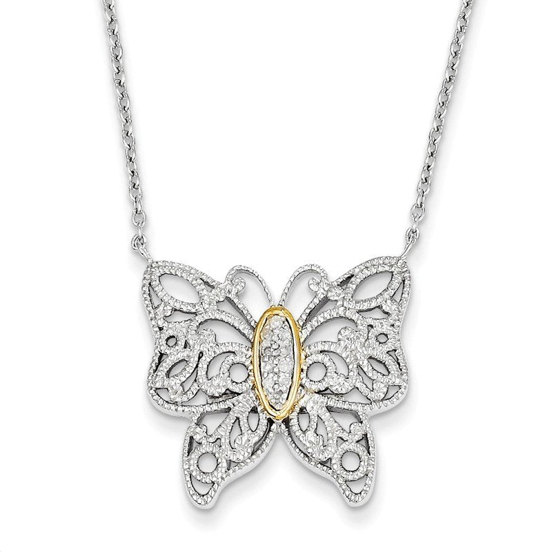 Sterling Silver Rhodium-plated with 14K Accent 18 Inch Diamond Butterfly Necklace