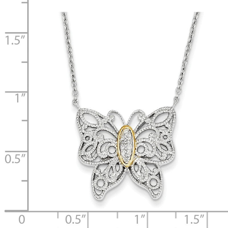 Sterling Silver Rhodium-plated with 14K Accent 18 Inch Diamond Butterfly Necklace