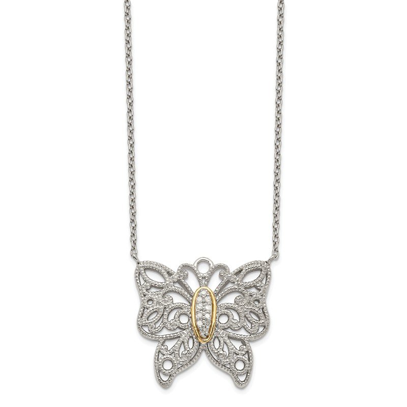 Sterling Silver Rhodium-plated with 14K Accent 18 Inch Diamond Butterfly Necklace