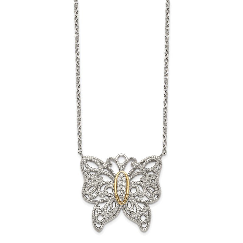 Sterling Silver Rhodium-plated with 14K Accent 18 Inch Diamond Butterfly Necklace