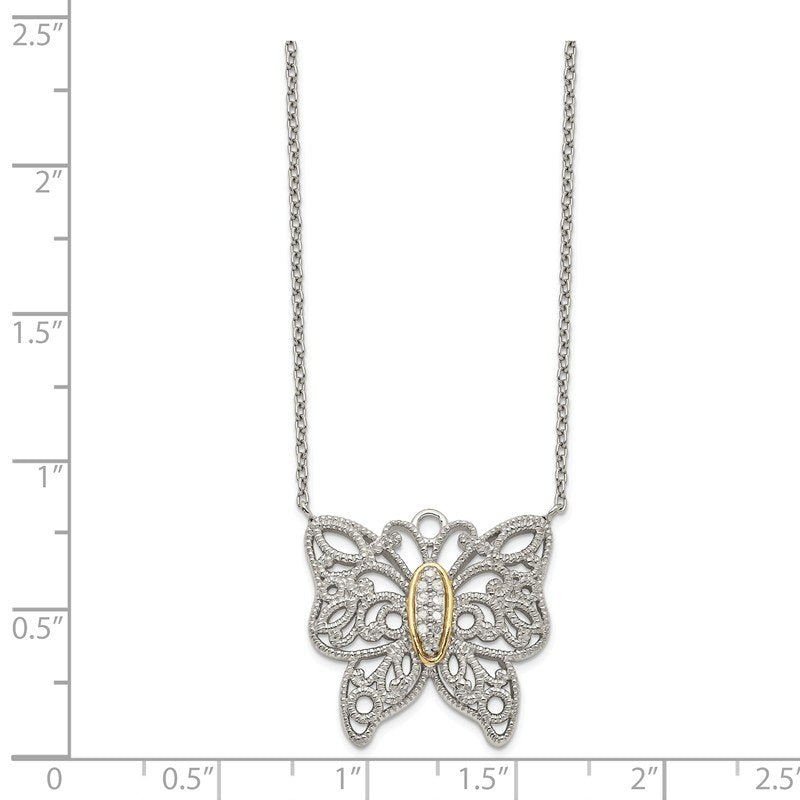 Sterling Silver Rhodium-plated with 14K Accent 18 Inch Diamond Butterfly Necklace