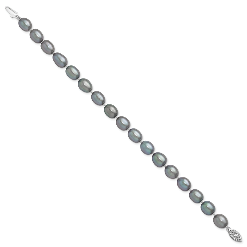 14k White Gold 8-9mm Grey Rice Freshwater Cultured Pearl 16 inch Necklace
