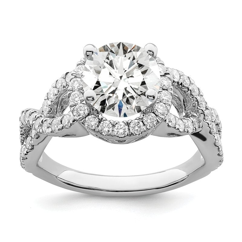 14K White Gold 3/4 carat Lab Grown Diamond VS/SI  D E F  Semi Mount Round Halo Engagement Ring