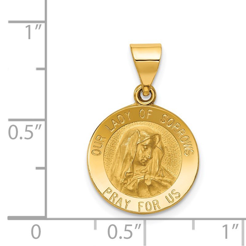 14k Polished and Satin Hollow Our Lady of Sorrows Medal Round Pendant