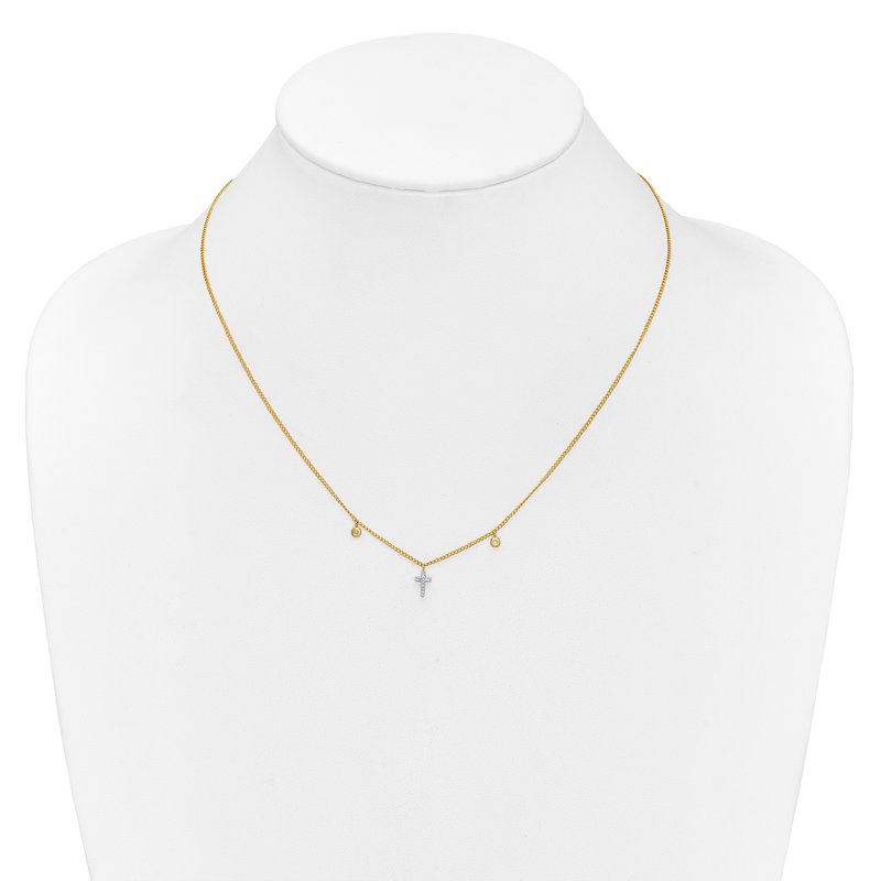 14k Polished 1/20 carat Diamond Cross 18 inch Necklace