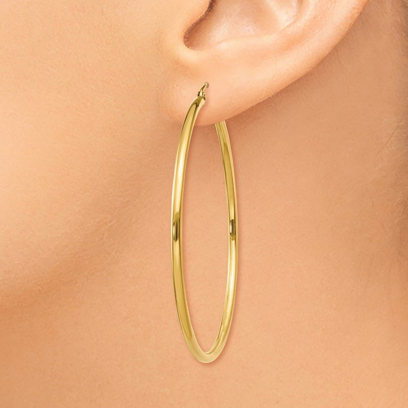 14k 2x50mm  Polished Lightweight Tube Hoop Earrings