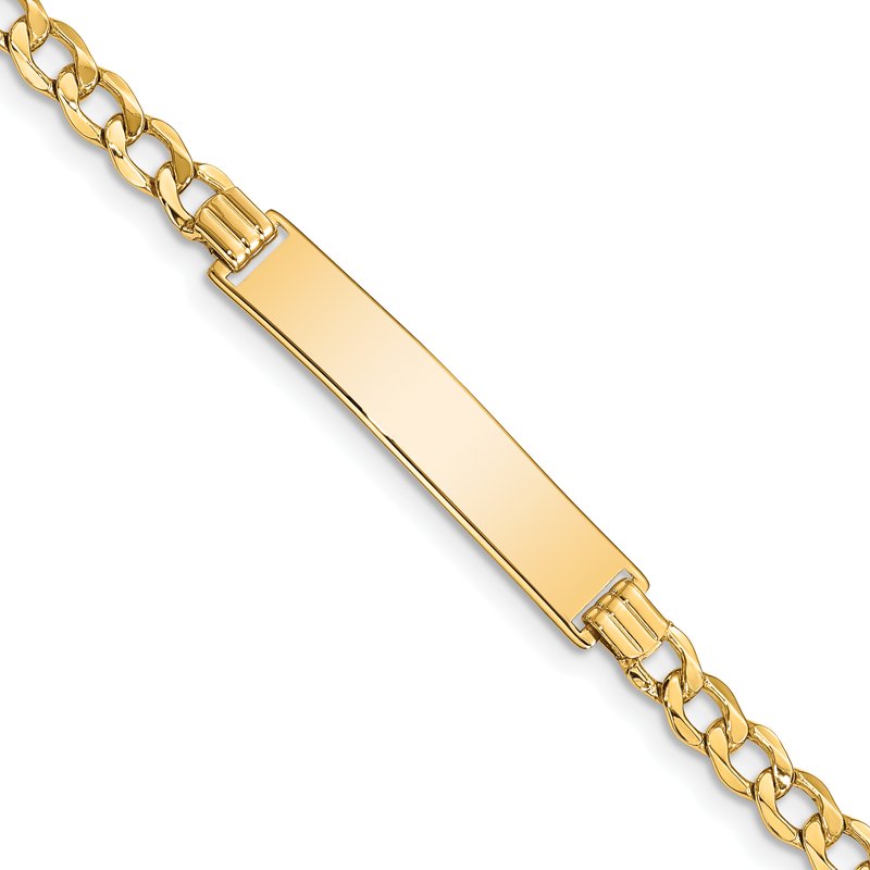 14k Polished Semi-Solid Chain/Solid Plate Curb Link 33x6.75mm Plate 7 inch ID Bracelet